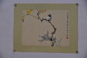 1962年柳子谷、郭味蕖白綬帶鳥(niǎo)圖紙本鏡片