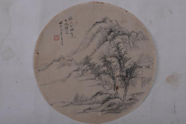 清李秀奎設(shè)色山水圖絹本圓扇面