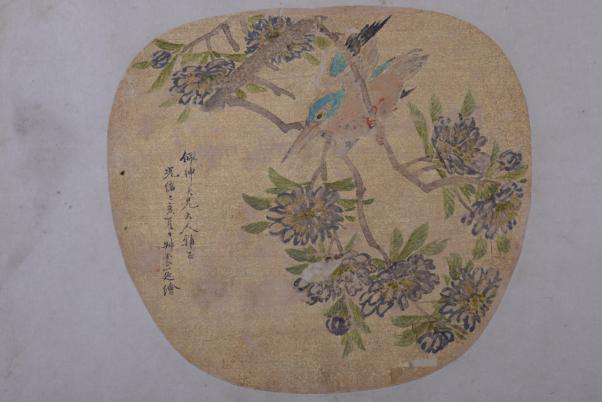 清光緒元年裳筵設(shè)色花鳥絹本圓扇面