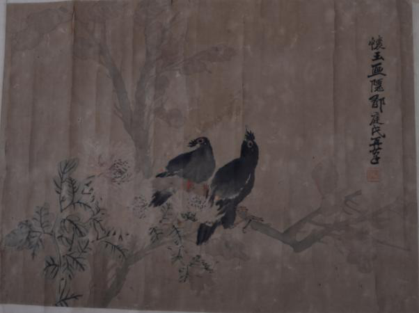 民國(guó)郁庭設(shè)色八哥圖紙本橫披